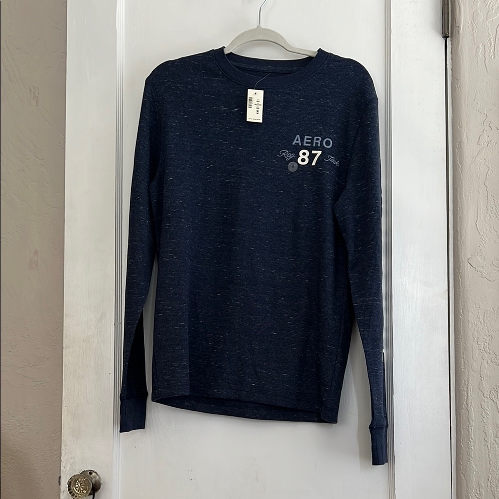 NWT Aeropostale Heather Navy Speckled Crewneck Long sleeve Tee size M